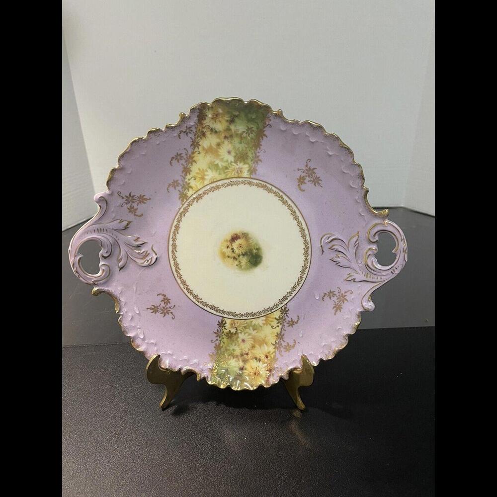 R.C. Rosenthal Monbijou Antique 1894 Purple Cream Scalloped Edge Plate Handles